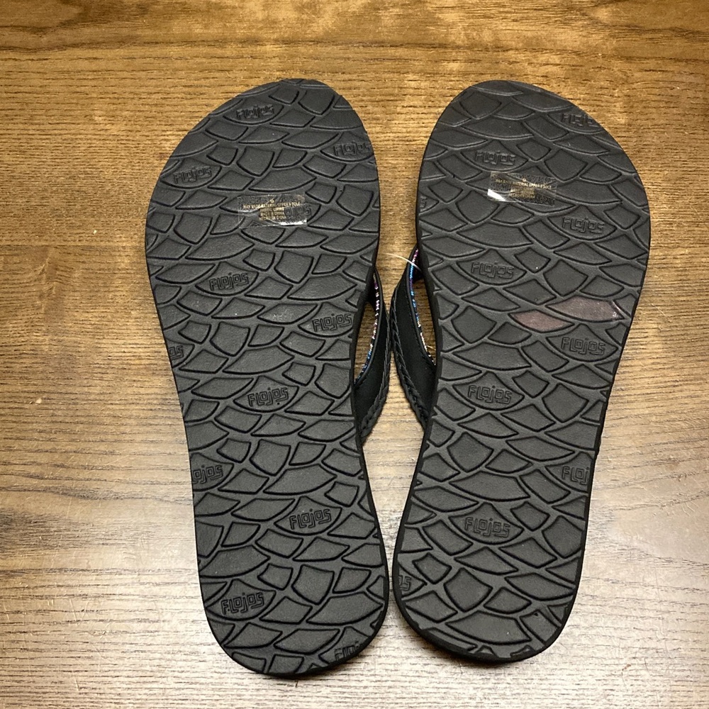 Flojos Black Sandals with Purple Logo and Multicolor Woven Trim - Picture 7 of 8